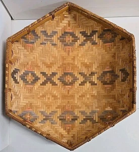 Southwestern Woven Vtg Basket Hexagon Wall Decor Handmade Tribal Tray Boho Bowl - Picture 1 of 6