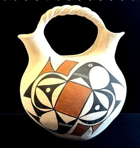 Jarrón de boda vintage Acoma F Waconda b 1934 diseño águila pájaro mango retorcido 9" - Imagen 1 de 22