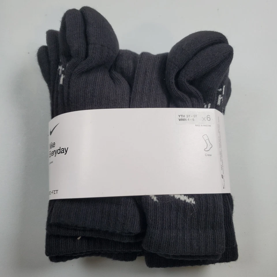 Nike Kids Everyday Cushion Crew Socks 6 Pairs Black/White Small SX6910-010