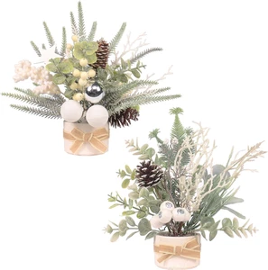 J 2PCS Small Christmas Tree,11" Artificial Little Potted Mini Tabletop Tree Chri - Picture 1 of 12