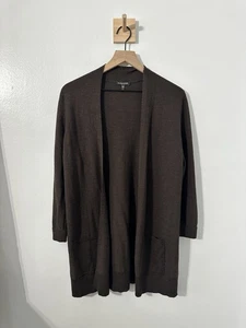 Eileen Fisher 100% Merino Wool Brown Cardigan Open Front Sweater Brown Petite LG - Picture 1 of 8