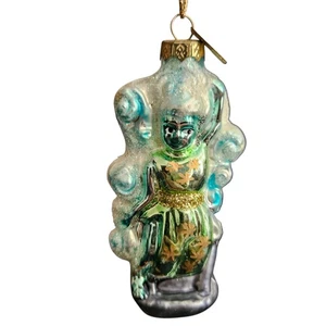 Christopher Radko Genie Ornament 3" Glass Glitter Blue Green Gold 1990s - Picture 1 of 6