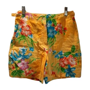 Lauren Ralph Lauren Womans Shorts 2P Yellow Floral Linen Tropical Casual - Picture 1 of 15