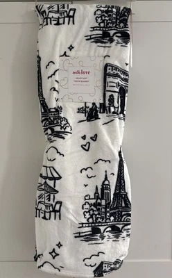 PARIS w/Love Black & White 60x70” Icon Throw Blanket France French Eiffel Tower - Image 1 of 4