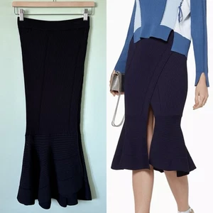 Jonathan Simkhai Black Ribbed Midi Knit Mermaid Skirt Women’s Extra Small XS - Picture 1 of 24