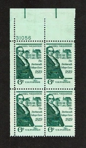1969 U.S. COMMEM 6c DANIEL WEBSTER Plt#Blk of 4 Sc#1380 M/NH/OG GEM See Note - Picture 1 of 1