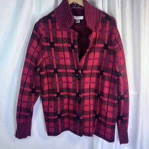 CJ Banks Womens Red/Black Plaid V Neck Jacket/ Sweater/Blazer 1X EUC - Picture 1 of 13