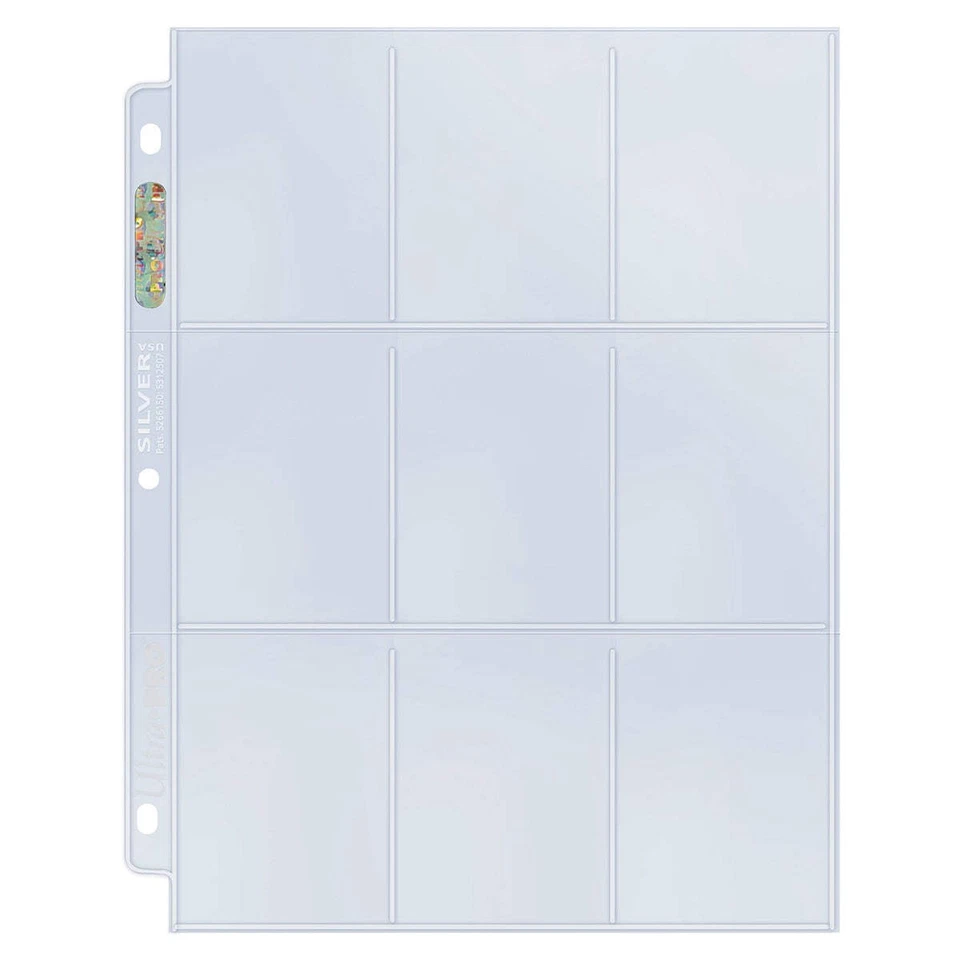 Páginas de almacenamiento de 9 bolsillos Ultra PRO Silver Series de 25 quilates para tarjetas coleccionables deportivas transparentes Foto 1 de 3