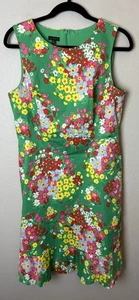 Talbots Dress Size 8 Green Bright Floral Ruffle Flounce Hem Sleeveless Stretch - Picture 1 of 4