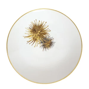 H & Co Heinrich Selb MCM Ceramic Bowl Floral Thistle Chrysanthemum White Gold - Picture 1 of 7