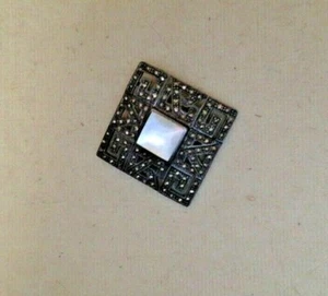 Vintage .925 Sterling Silver Ladies Jewelry. Marcasite & Mother of Pearl Pendant - Picture 1 of 7