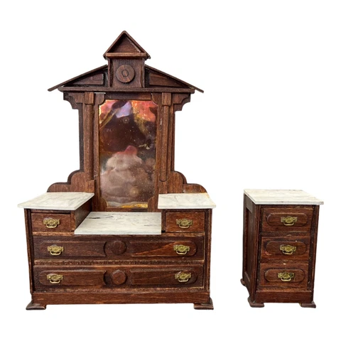 Antique Miniture Hand Crafted Mirrored Vanity Dresser & Nightstand Cover
