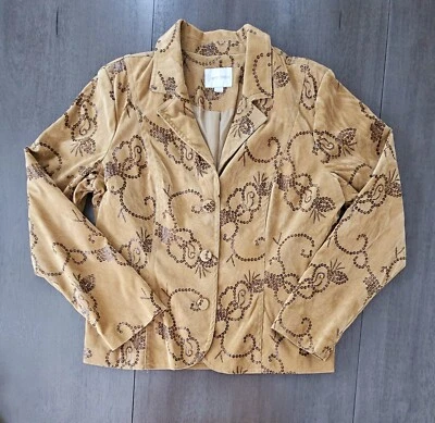 Chaqueta Blazer ERIN LONDON Terciopelo Tostado Marrón Lentejuelas Adornadas Talla L Terciopelo Foto 1 de 4