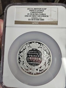 2013 Great Britain Silver £10 Prince George Christening PR70 Ultra CAM NGC - Picture 1 of 11