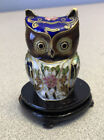 Vintage Cloisonne Enamel And Bronze Small Bronze And Navy Blue Head Owl Figurine