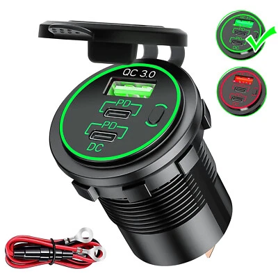 Enchufe cargador de coche USB 12V/24V tipo C PD QC3.0 carga rápida para barcos RV marina Foto 1 de 4