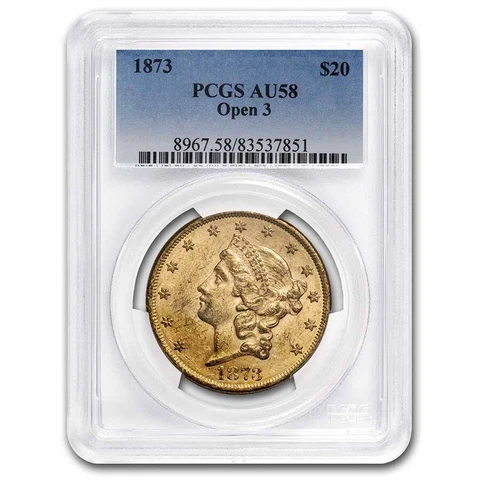 1873 $20 Liberty Gold Double Eagle Open 3 AU-58 PCGS - SKU#81127 Cover