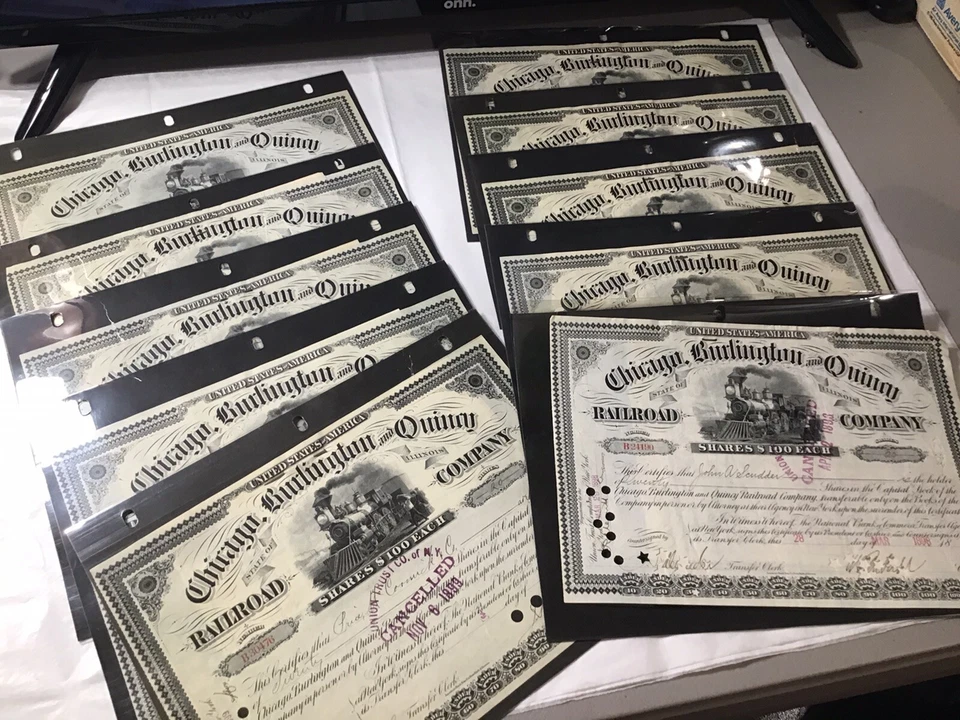 Lote de 10 distribuidores Chicago, Burlington and Quincy Railroad Company - Stock 1890,s Foto 1 de 4