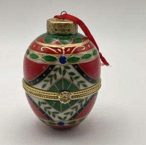 Vintage eiförmige Porzellan aufklappbare Schmuckschatulle Weihnachtsschmuck Neu mit Etikett - Bild 1 von 6