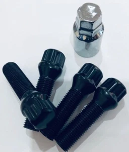 Alufelgen Radschrauben Arretierung 14x1,5 Kegelsitz 35mm Gewinde (PK4) SCHWARZ - Bild 1 von 1