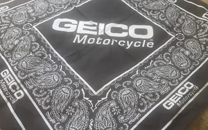 GEICO MOTORCYCLE INSURANCE BANDANNA BLACK & WHITE 21" X 20" NEW - Picture 1 of 2