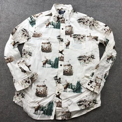 Camisa Chaps Hombre Grande Blanca Buck Alce Pato Manga Larga Rendimiento Abotonada Foto 1 de 4