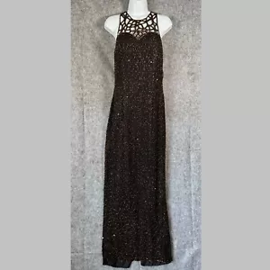 Vintage 90s Y2K SCALA Beaded Formal Dress Size Large* Black Gold Sequined Gown - Picture 1 of 16