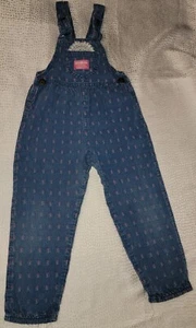 Vtg Oshkosh B'gosh Overalls Girls Blue Denim Pink Flowers Lace Sz 4 UNION Made - Picture 1 of 11