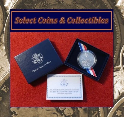 2005-P Marine Corps Unc Silver Dollar US Mint Commemorative $1 COA & OGP #3273 - Image 1 of 4