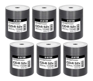 600 disques vierges imprimables jet d'encre blanc plein visage Ritek GPL 52 x 700 Mo A+ - Photo 1/1