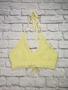 bp. Damen Neckholder Pullover Strick Oberteil mit Schnürung hinten gelb limonade Größe M  - Bild 1 von 6