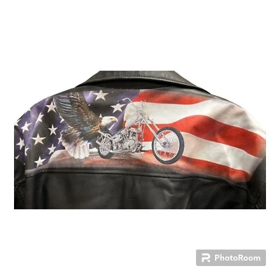 Chaqueta de motocicleta Bradford Exchange Patriotic Eagle 100 % cuero talla L EE. UU. Foto 1 de 3