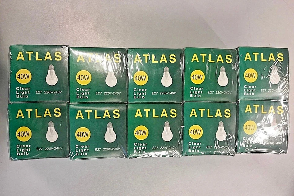 10 PEZZI LAMPADINA GOCCIA 40 WATT E27 ATLAS LUCE CHIARA STOCK BULBO CONFEZIONE