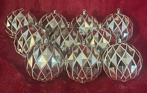Shatterproof 3” Silver Mirror Diamond Cut Christmas Tree Ornament Set Of 10 NEW! - Picture 1 of 4