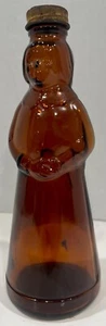 Mrs Butterworth Vintage Brown Amber Glass Yellow Metal Lid Syrup Bottle 10” - Picture 1 of 6