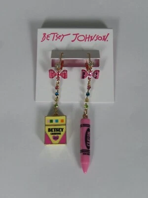 Authentic Betsey Johnson Mismatch Crayon Box Teacher Dangly Earrings - Image 1 of 4