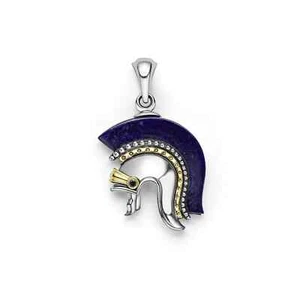 Lagos Oro Amarillo 18K Plata Esterlina Himno Lapislázuli Casco Diamante Colgante Amuleto - Imagen 1 de 3