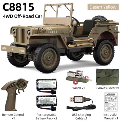 JJRC C8815 RC Jeep 2.4G 4WD Truck Car Winch Canvas Off-Road Remote Car 2 Battery - Image 1 of 4