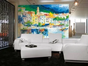 Impressionist Paint Wall Mural 144Wx100H Italy Harbor Warm Colorful Seascape - Picture 1 of 4