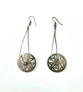 Vintage MWS Signed Earrings - Silver Tone - Geometric Southwest Mod - Imagen 1 de 4