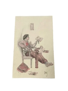 Cartolina antica vintage Harvard donna che legge Farkas artista giarrettiera e piegatrice - Foto 1 di 4