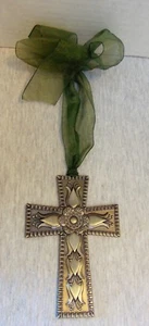 Silver Tone Metal Cross Wall Decor Floral  - Picture 1 of 3