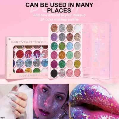 New 24 Color Shiny Flakes Eyeshadow Palette Glitter Sequin Eye Shadow Pallete - Image 1 of 4