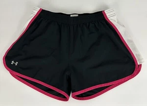 Under Armour Womens Lined Athletic Shorts Medium Black Pink Logo Drawstring 3" - Picture 1 of 10
