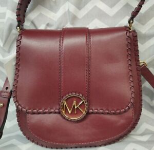 Michael Kors LILLIE Whip Stitched Leather Crossbody Bag Purse ~ BURGUNDY Red!!!!
