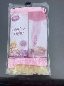DISNEY Princess Aurora Footless Tights Pink/Yellow Frill Ankle ~ Sz. 4-6 - Picture 1 of 5