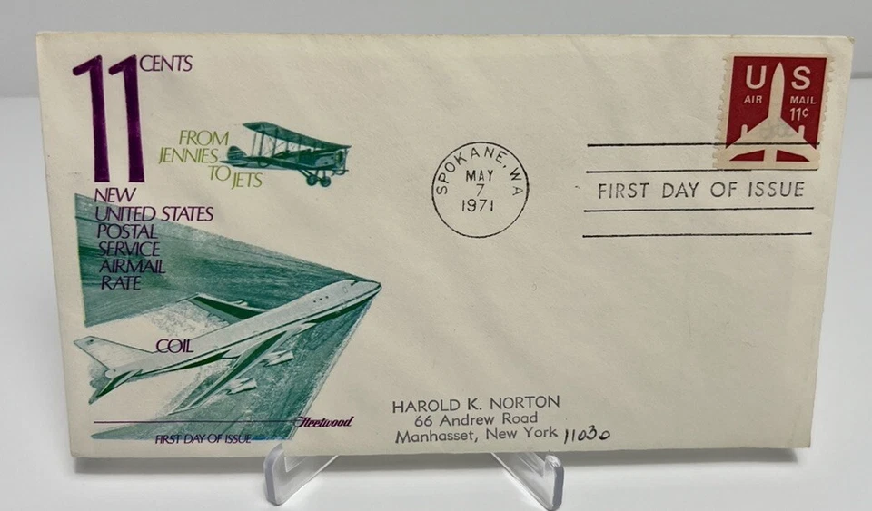 US FDC 1971 Jennies To Jets Postal Service Air Mail Rate  - Image 1 of 2