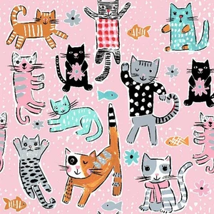 Cats on Pink Background by Springs Creative ~By The Yard - Picture 1 of 1
