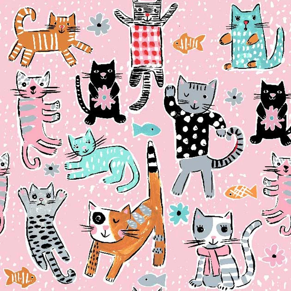 Cats on Pink Background by Springs Creative ~By The Yard - Image 1 of 1