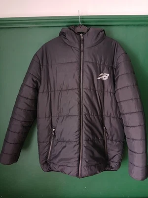 New Balance Puffer Jacket Small Mens Black Hooded Jacket - Image 1 of 4